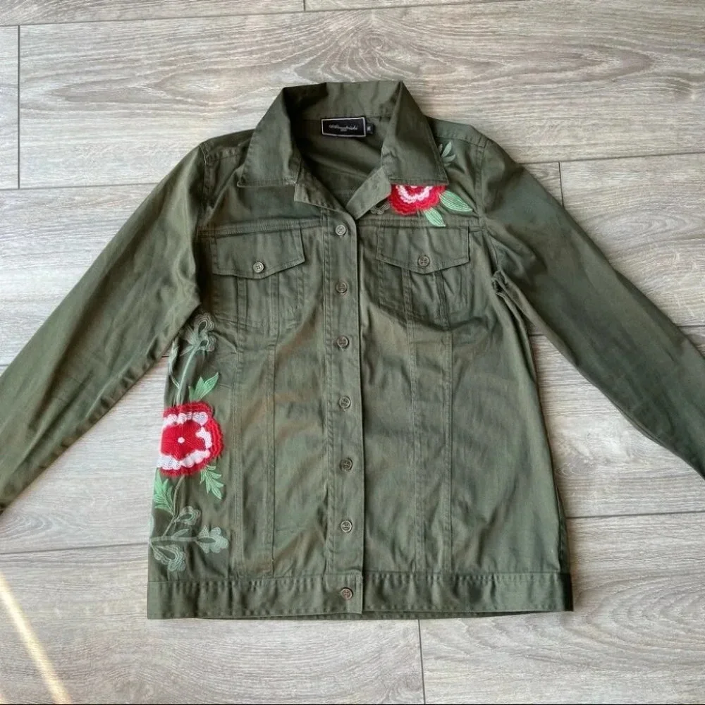 Almatrichi Spain Floral Embroidery Utility Army Jacket
